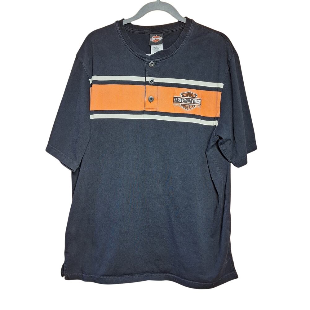 Harley-Davidson Embroidered Logo Button neckline mens tee XL‎ motorcycle biker